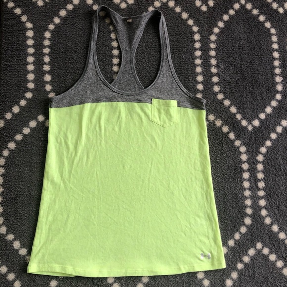 ❤️(Under Armour) Neon Yellow and Gray Cotton Pocket Tank - SMALL - Picture 2 of 4